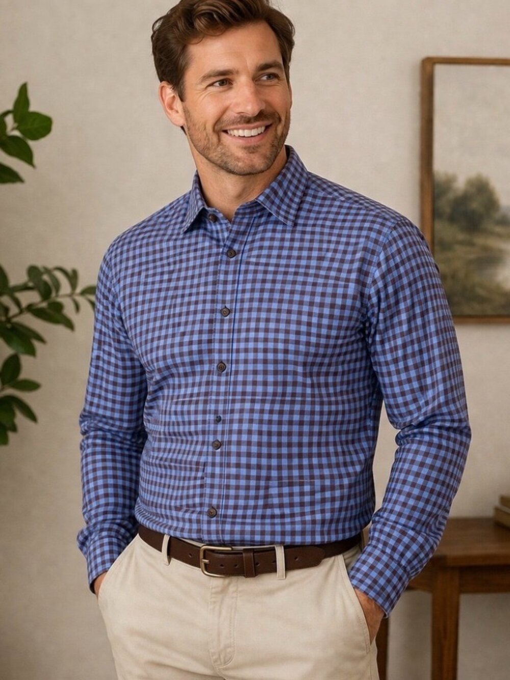 Peter Millar Crown Sport Performance Blue Purple Check Shirt